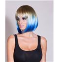 12 Inch Straight Capless Blue Indian Remy Hair Ombre Wigs