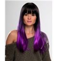 22 Inch Straight Capless Purple Indian Remy Hair Ombre Wigs