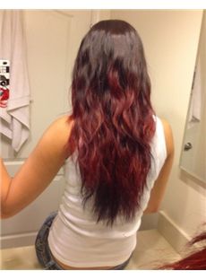 24 Inch Wavy Capless Red Indian Remy Hair Ombre Wigs