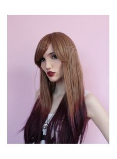 26 Inch Straight Capless Purple Indian Remy Hair Ombre Wigs