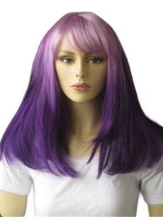 16 Inch Straight Capless Purple Indian Remy Hair Ombre Wigs
