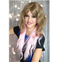 22 Inch Wavy Lace Front Blonde and Pink Top Quality High Heated Fiber Ombre Wigs
