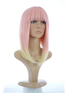 16 Inch Straight Lace Front Pink Top Quality High Heated Fiber Ombre Wigs
