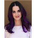 16 Inch Wavy Lace Front Black to Purple Top Quality High Heated Fiber Ombre Wigs