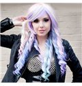 24 Inch Wavy Lace Front Purple Top Quality High Heated Fiber Ombre Wigs