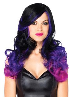 22 Inch Wavy Lace Front Purple Top Quality High Heated Fiber Ombre Wigs