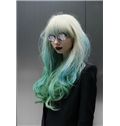 22 Inch Wavy Lace Front White to Green Top Quality High Heated Fiber Ombre Wigs