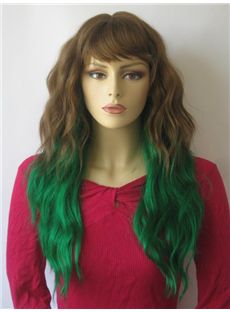 24 Inch Wavy Lace Front Green Top Quality High Heated Fiber Ombre Wigs
