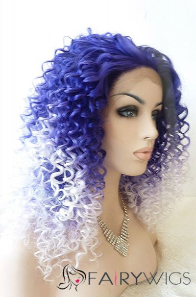 16 Inch Curly Capless Purple Indian Remy Hair Ombre Wigs