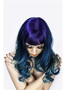 20 Inch Wavy Full Lace Purple to Blue 100% Indian Remy Hair Ombre Wigs