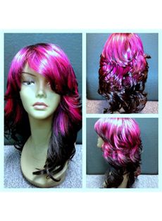 18 Inch Wavy Capless Purple Indian Remy Hair Ombre Wigs