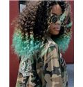 16 Inch Curly Lace Front Green Indian Remy Hair Ombre Wigs