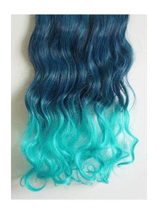 18 Inches Wavy Dark Blue to Peacock Green Synthetic Ombre Hair Extensions