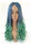 26 Inches Wavy Blue to Green Human Hair Ombre Wigs