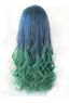 26 Inches Wavy Blue to Green Human Hair Ombre Wigs