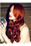 (Fast Shipping) Human Hair Red Long Wavy Lace Front Wigs