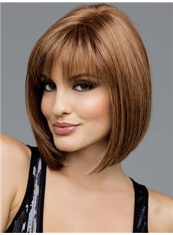 (Fast Shipping) Attractive Short Straight Brown Natural Human Hair Wigs