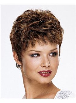 (Fast Shipping) European Style Short Wavy Brown 8 Inch Indian Remy Hair Wigs