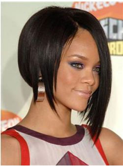 (Fast Shipping) Medium Straight Black African American Lace Wigs for Women