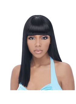 (Fast Shipping) Medium Straight Black Full Bang African American Wigs for Women 18 Inch