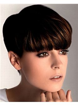 (Fast Shipping) Modern Short Straight Brown Indian Remy Hair Wigs 6 Inch