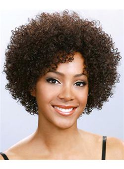 (Fast Shipping) Short Curly Brown Side Bang African American Lace Wigs for Women 10 Inch
