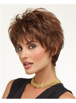 (Fast Shipping) Short Wavy Brown 8 Inch Indian Remy Hair Wigs