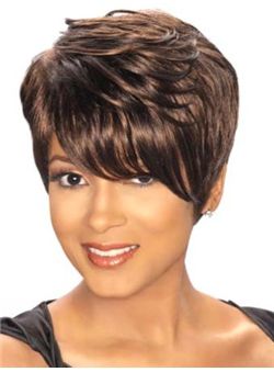 (Fast Shipping) Short Straight Brown African American Wigs for Women 8 Inch 