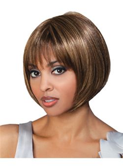(Fast Shipping) Short Brown Full Bang African American Wigs for Women 12 Inch
