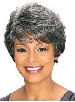 (Fast Shipping) Short Straight Gray African American Wigs for Women 8 Inch