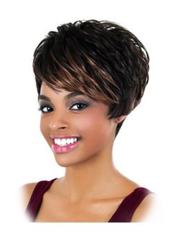 (Fast Shipping) Short Straight Sepia Side Bang African American Wigs for Women 8 Inch