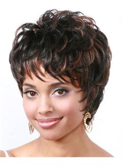 (Fast Shipping) Short Wavy Sepia Side Bang African American Wigs for Women 10 Inch
