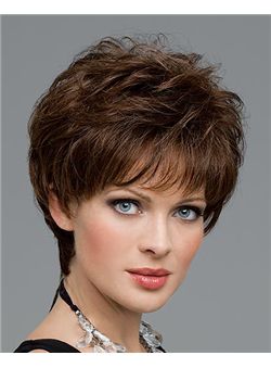 (Fast Shipping) The Fresh Short Straight Brown 8 Inch Human Hair Wigs