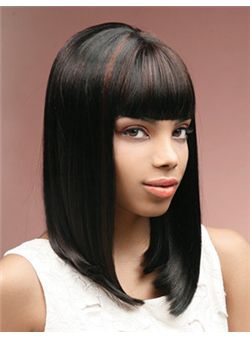 (Fast Shipping) Wigs For Sale Medium Straight Black African American Wigs for Women 16 Inch