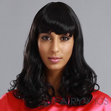 Cheap 16 Inch Capless Wavy Black Synthetic Hair Wigs