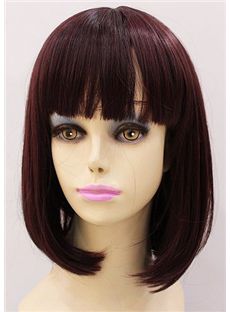 Cheap 12 Inch Capless Straight Short Burgundy Synthetic Hair Wigs