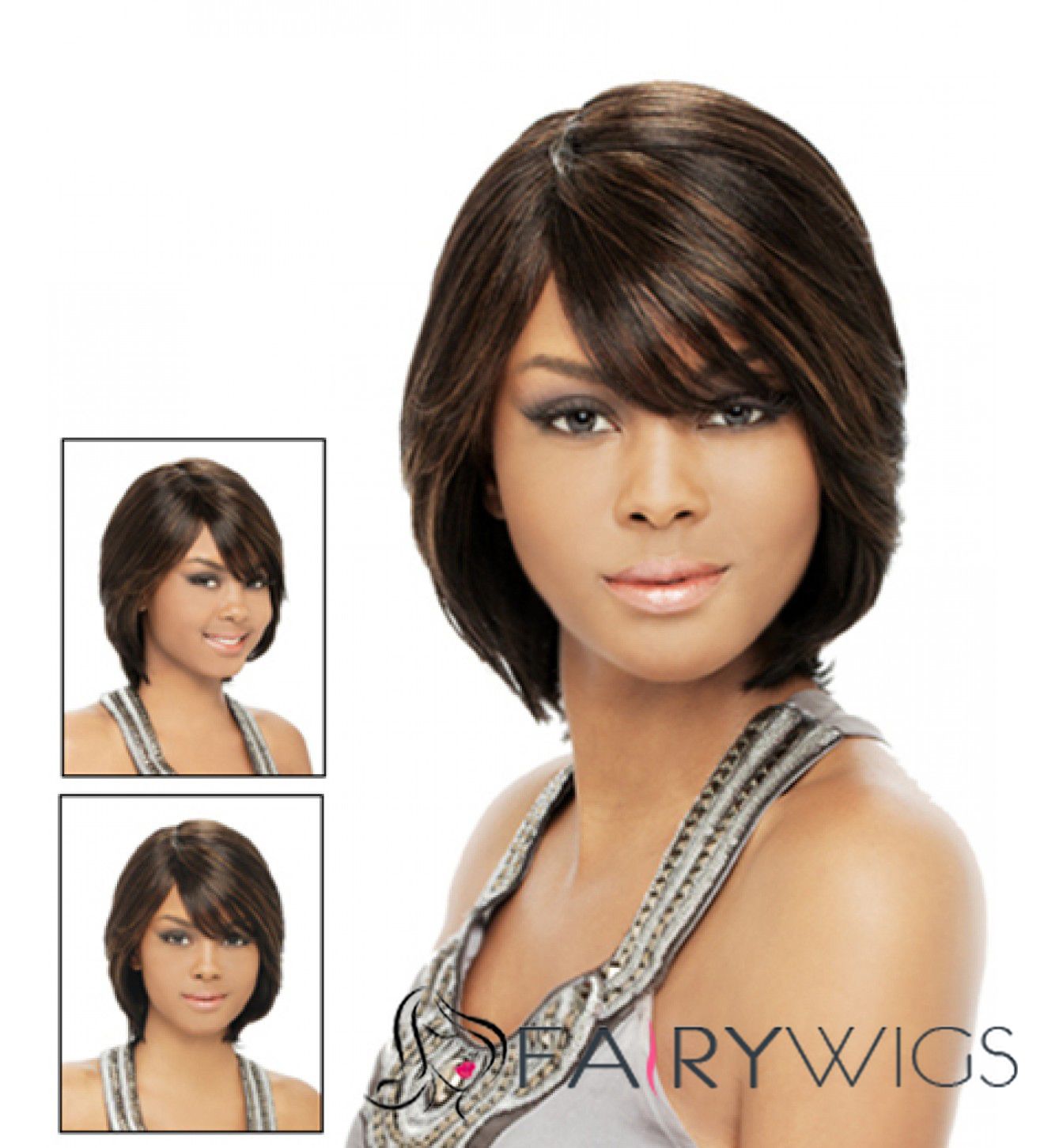 Hot 12 Inch Capless Straight Brown Synthetic Hair Wigs