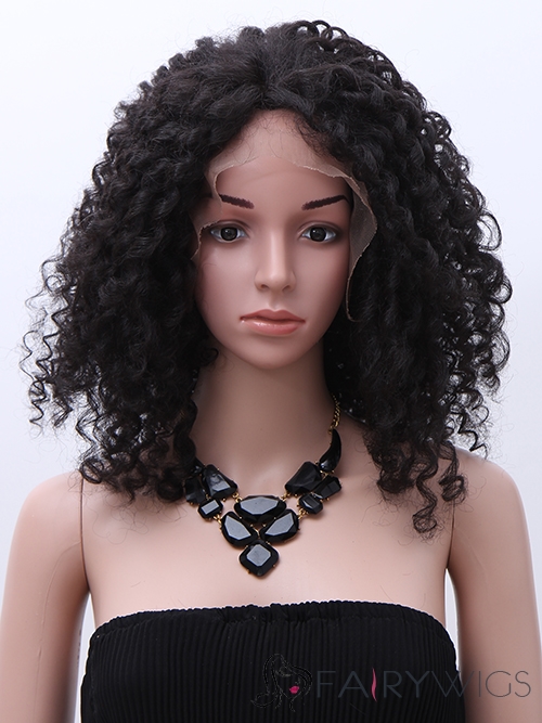 16 Inch Lace Front Medium Curly Brown Top Quality High Heated Fiber Wigs