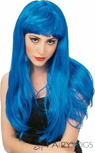 24 Inch Capless Straight Blue Synthetic Hair Costume Wigs