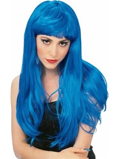 24 Inch Capless Straight Blue Synthetic Hair Costume Wigs
