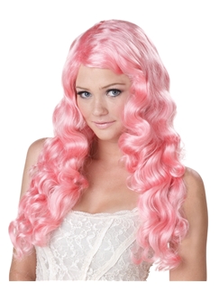 22 Inch Capless Wavy Pink Synthetic Hair Costume Wigs