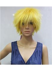 10 Inch Capless Straight Yellow Synthetic Hair Costume Wigs