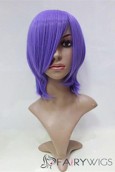 12 Inch Capless Straight Purple Synthetic Hair Costume Wigs