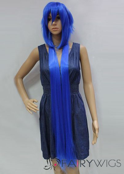 44 Inch Capless Straight Blue Synthetic Hair Costume Wigs