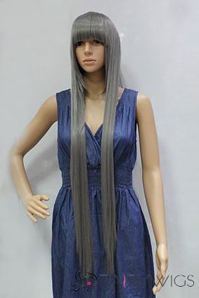 38 Inch Capless Straight Gray Synthetic Hair Costume Wigs