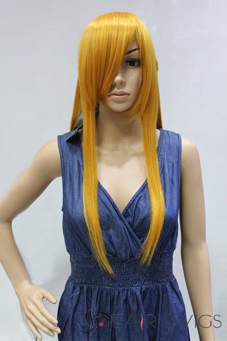 38 Inch Capless Straight Blonde Synthetic Hair Costume Wigs