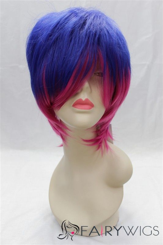 12 Inch Capless Straight Mixed Color Cheap Synthetic Hair Costume Wigs