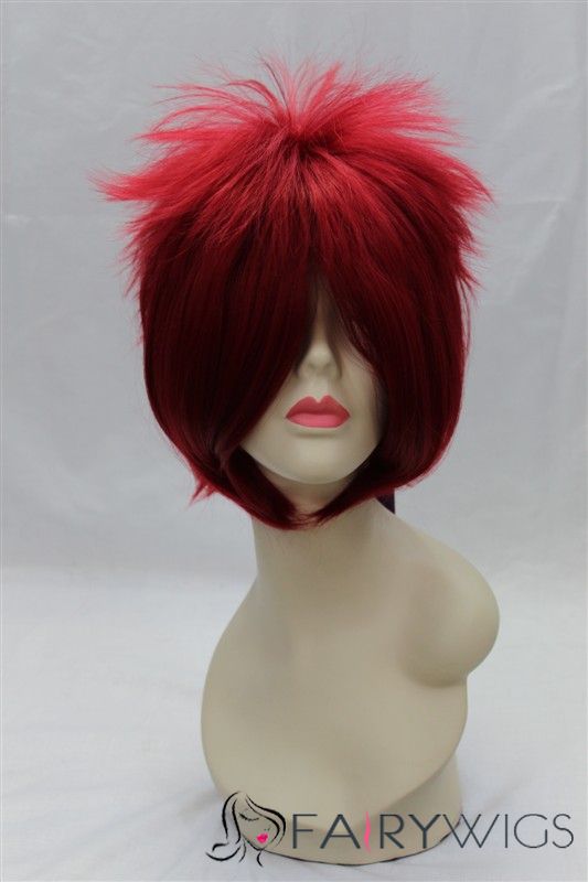 10 Inch Capless Straight Red Synthetic Hair Costume Wigs