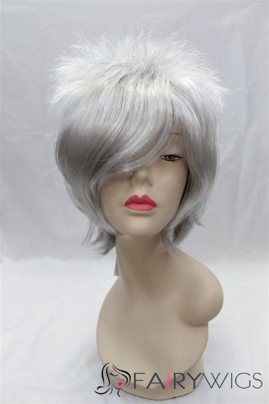 12 Inch Capless Wavy Gray Synthetic Hair Costume Wigs