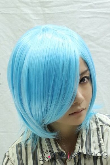 12 Inch Capless Straight Blue Synthetic Hair Costume Wigs